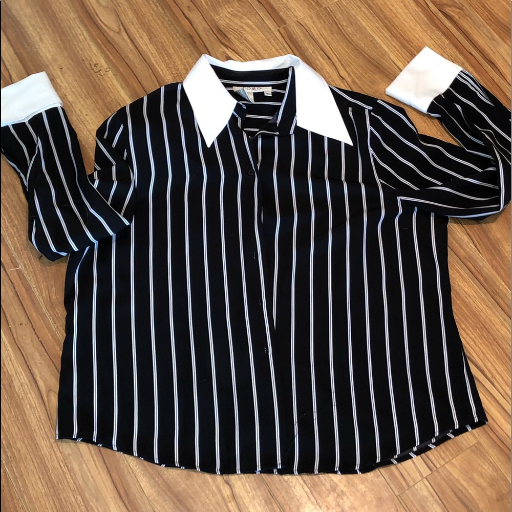 Black/White Stripe Silky Shirt; XL